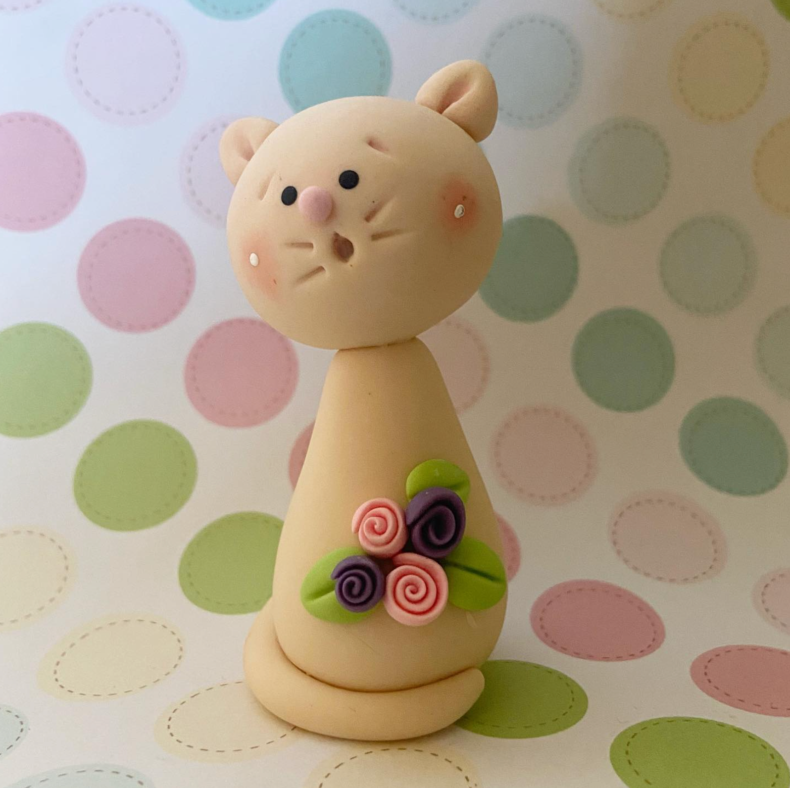 Gatito flores recuerdo baby shower niña porcelana fría Chile